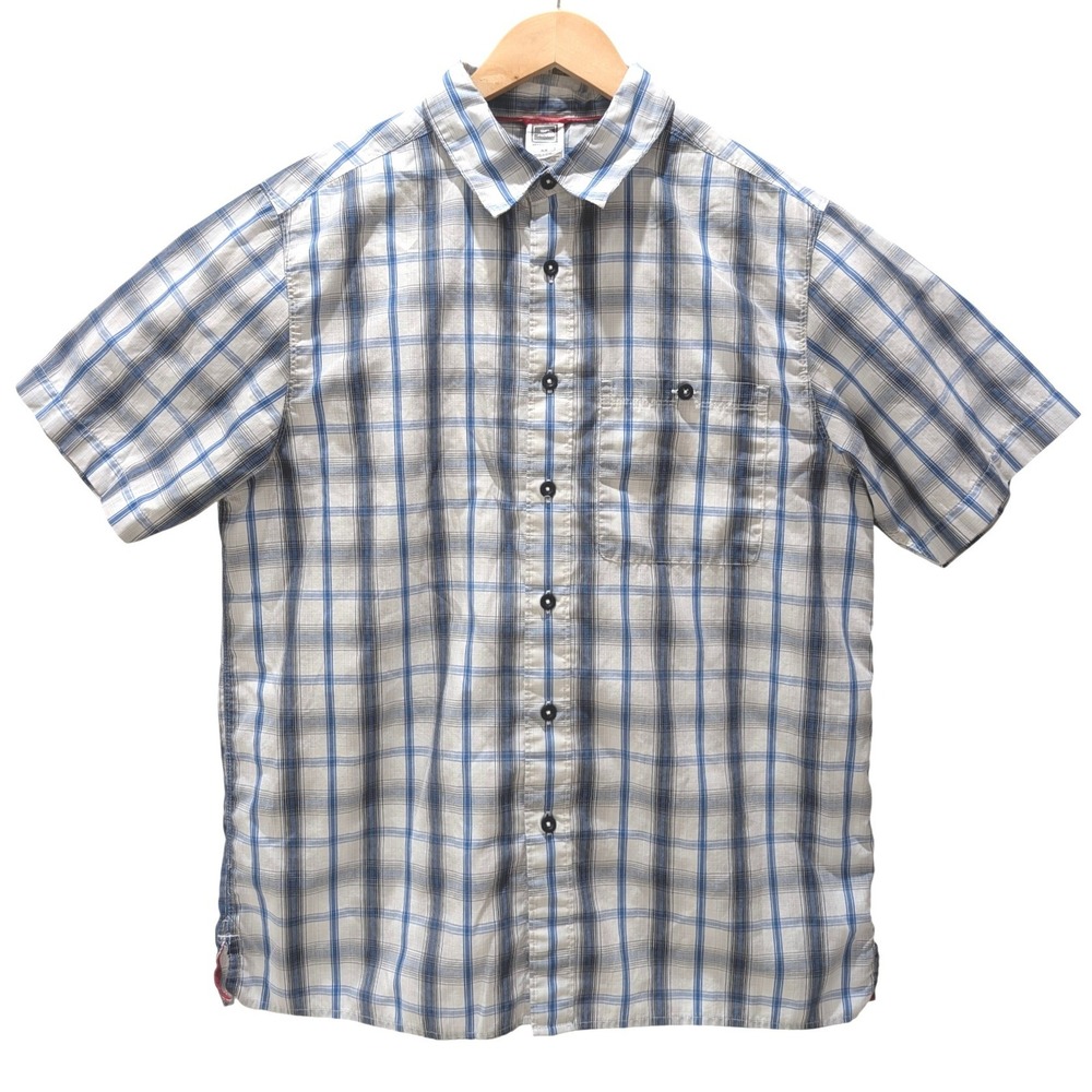 The North Face Mens Plaid Short Sleeve Button Up Shirt M Blue White Grey Outdoor